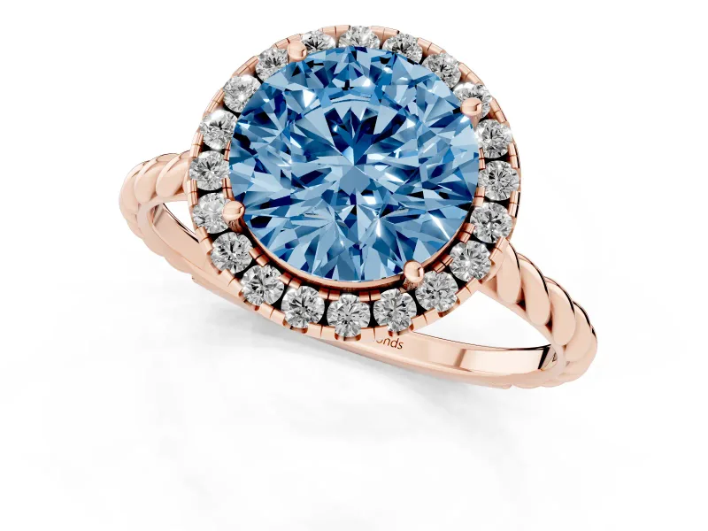 Round Rope Halo Engagement Ring Setting for a Fancy Blue Lab-Grown Diamond | Rose Gold