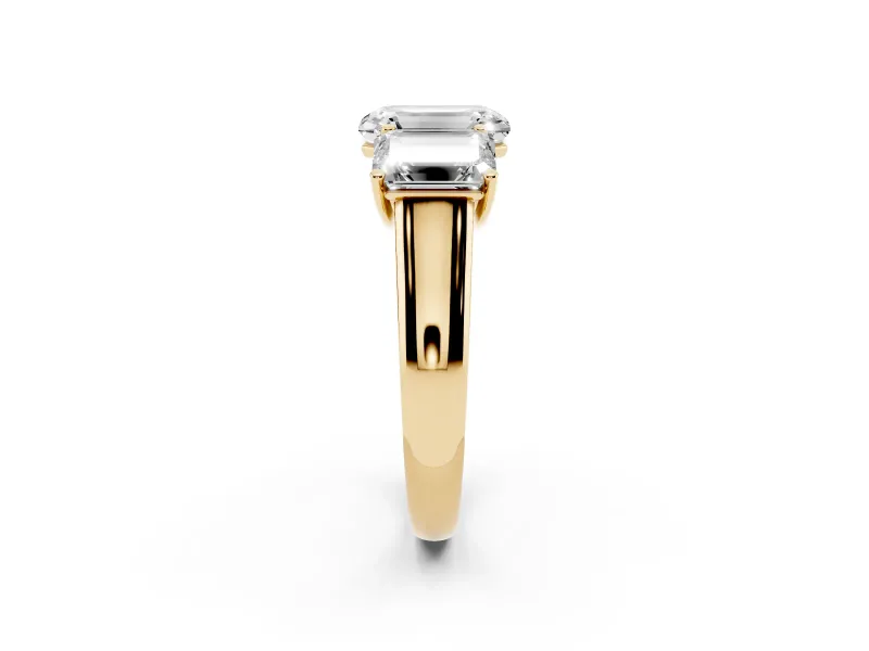 Emerald Cut Three Stone Engagement Ring Setting | Basket Prong Heads | Yellow Gold