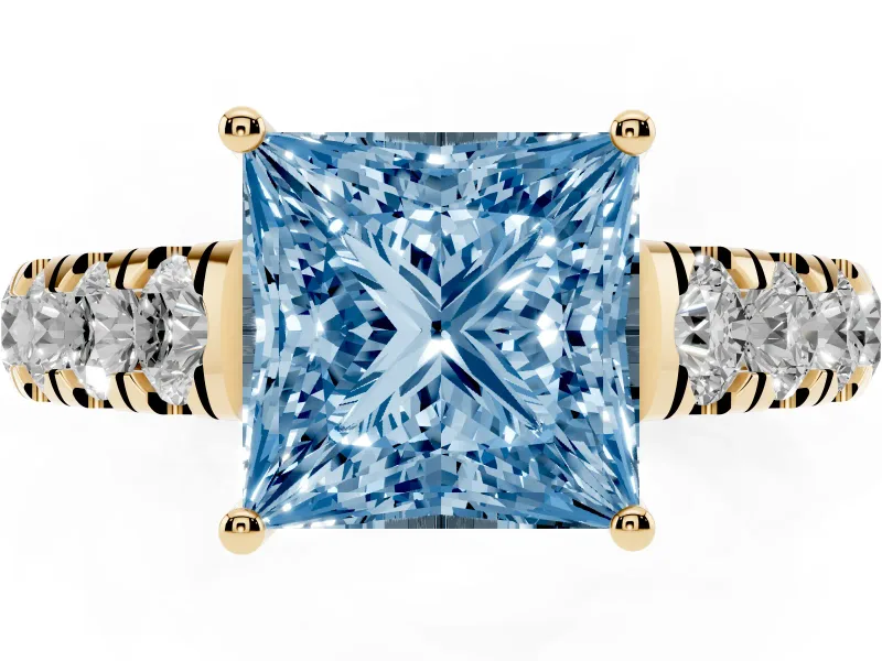 Princess Cut Engagement Ring Setting for a Fancy Blue Lab-Grown Diamond | Yellow Gold - Design NV-24643