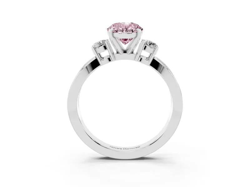 Fancy Pink Three-Stone Oval Cut Diamond Twist Band Ring Set in White gold with Pavé Accents and Prong Setting