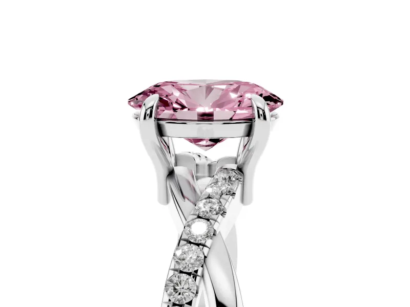 Fancy Pink Oval Cut Diamond Twist Band Solitaire Set in Silver with Pavé Accents and Prong Setting