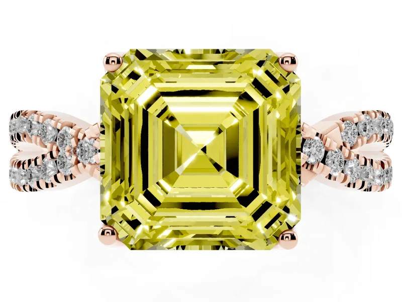 Asscher Cut Twisted Pave Engagement Ring Setting for a Fancy Yellow Lab-Grown Diamond | Split Shank | Rose Gold