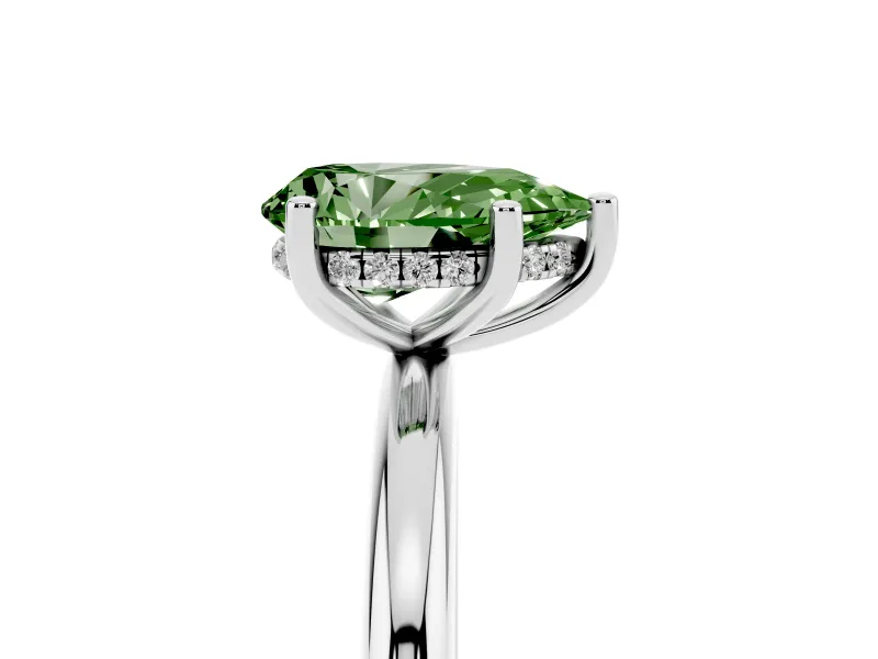 Pear-Shaped Micro-Prong Hidden Halo Engagement Ring Setting for a Fancy Green Lab-Grown Diamond | Plain Band | Platinum