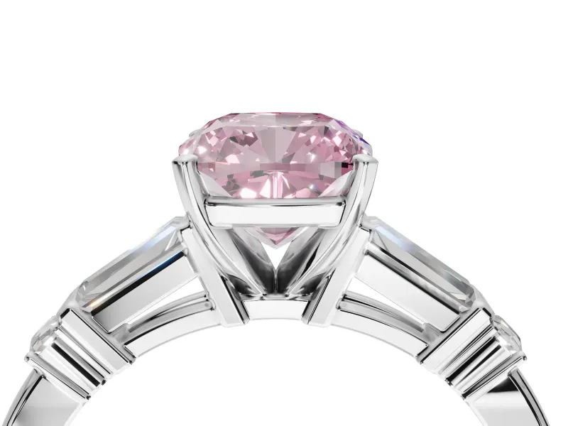 Cushion Cut Tapered Baguette Engagement Ring Setting for a Fancy Pink Lab-Grown Diamond | Sterling Silver