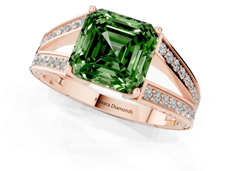 Asscher Cut Split Shank Pavé Engagement Ring Setting for a Fancy Green Lab-Grown Diamond | Rose Gold