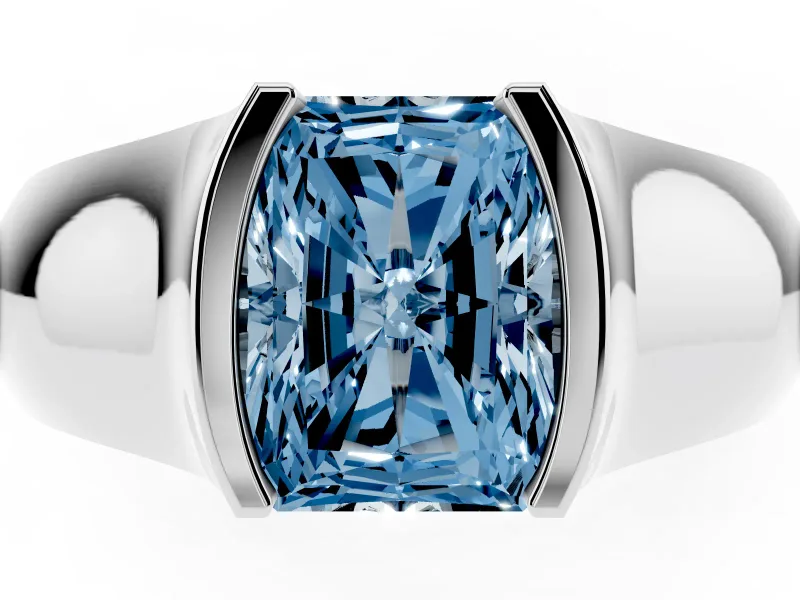 Radiant Cut Half Bezel Solitaire Engagement Ring Setting for a Fancy Blue Lab-Grown Diamond | Wide Band | White Gold