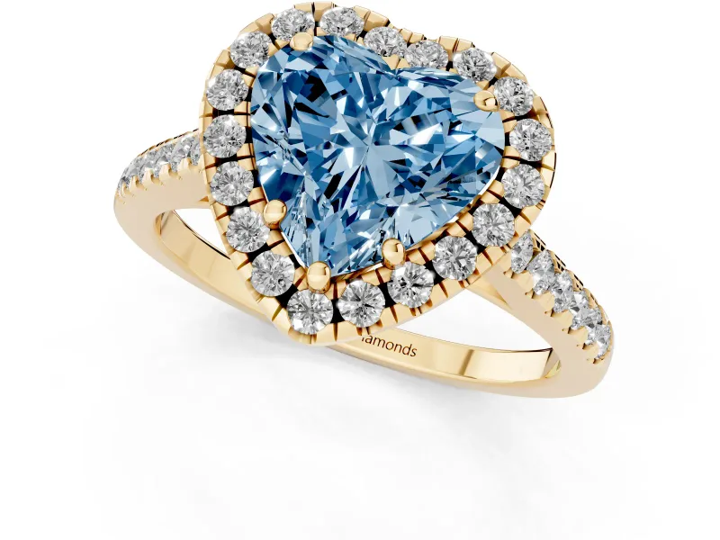 Heart-Shaped Raised Halo Engagement Ring Setting for a Fancy Blue Lab-Grown Diamond | Yellow Gold
