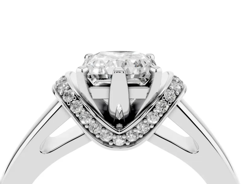 Radiant Cut Pavé Collar Solitaire Engagement Ring Setting | Wide Polished Band | White Gold