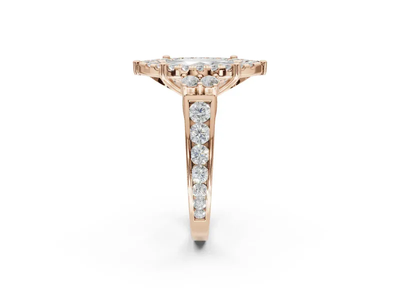 Marquise Halo Side Cluster Engagement Ring Setting | Graduated Channel Band | Rose Gold