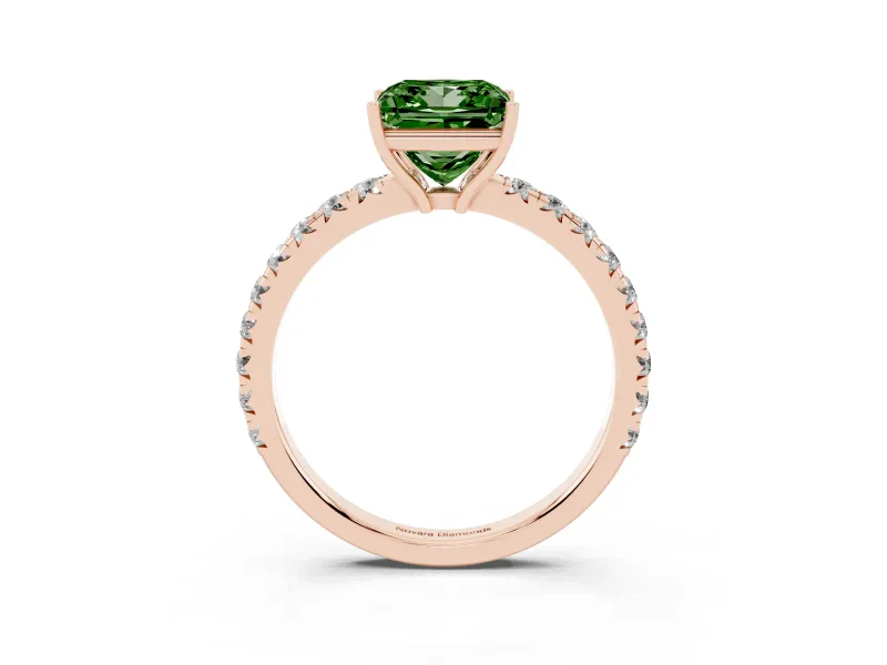 Princess Cut Pave Engagement Ring Setting for a Fancy Green Lab-Grown Diamond | Shared Prong Band | Rose Gold