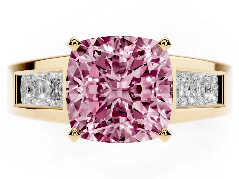 Cushion Cut Channel-Set Engagement Ring Setting for a Fancy Pink Lab-Grown Diamond | Yellow Gold