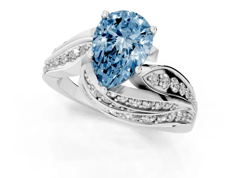 Pear-Shaped Bypass Hidden Halo Engagement Ring Setting for a Fancy Blue Lab-Grown Diamond | Graduated Pavé | Platinum