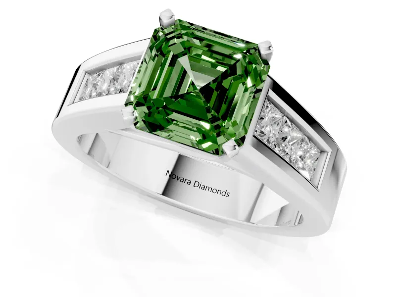 Asscher Cut Channel-Set Engagement Ring Setting for a Fancy Green Lab-Grown Diamond | Platinum
