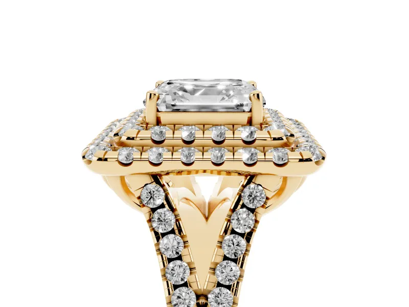 Asscher Cut Halo Split Shank Engagement Ring Setting | Yellow Gold