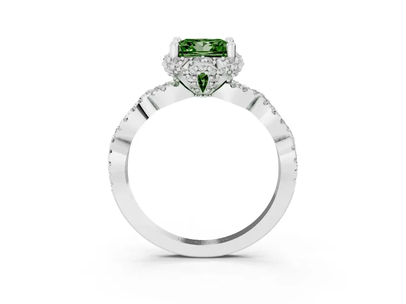 Princess Cut Halo Engagement Ring Setting for a Fancy Green Lab-Grown Diamond | White Gold - Design NV-24725