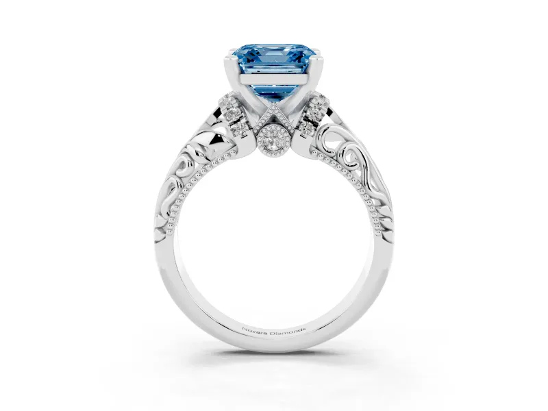 Asscher Cut Filigree Engagement Ring Setting for a Fancy Blue Lab-Grown Diamond | Sterling Silver