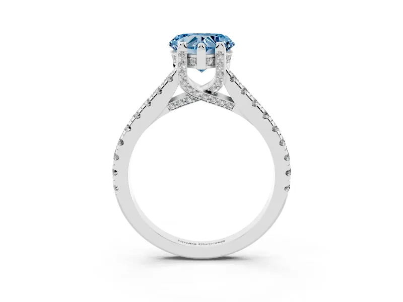Heart-Shaped Hidden Halo Pave Engagement Ring Setting for a Fancy Blue Lab-Grown Diamond | Claw Prongs | White Gold