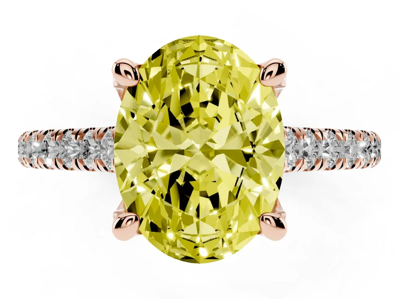 Oval Hidden Halo Pave Engagement Ring Setting for a Fancy Yellow Lab-Grown Diamond | Claw Prongs | Rose Gold