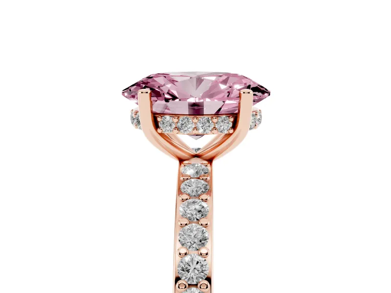 Fancy Pink Oval Cut Diamond Pavé Band Ring Set in Rose gold with Prong-Set Center Stone