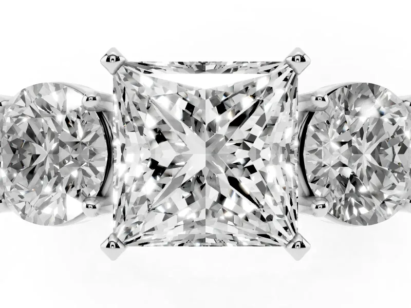 Princess Cut Three Stone Engagement Ring Setting | Wide Plain Band | Sterling Silver