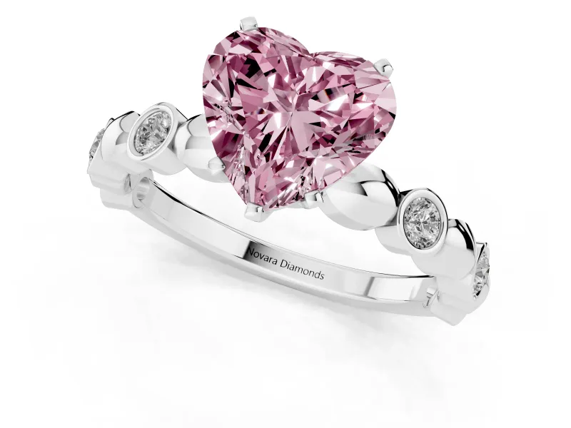 Heart-Shaped Station Engagement Ring Setting for a Fancy Pink Lab-Grown Diamond | Platinum