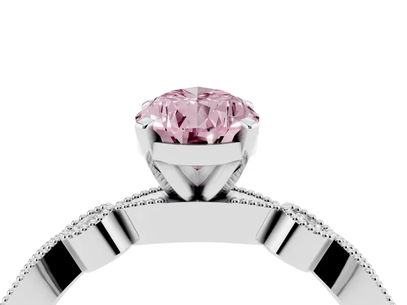Fancy Pink Pear Cut Diamond Solitaire Engagement Ring Set in Silver with Milgrain Bezel Accent Band