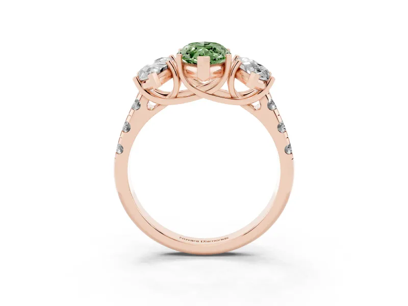 Marquise Three Stone Engagement Ring Setting for a Fancy Green Lab-Grown Diamond | Accented Shoulders | Rose Gold