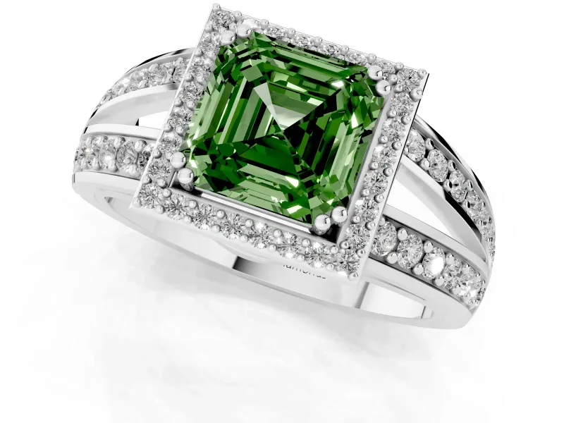 Asscher Cut Halo Engagement Ring Setting for a Fancy Green Lab-Grown Diamond | Pave Split Shank | Sterling Silver