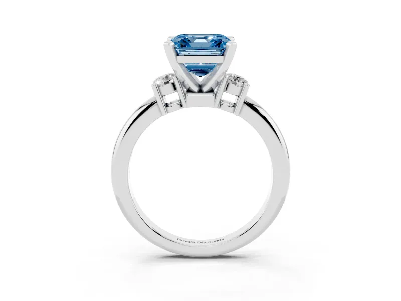 Asscher Cut Three Stone Engagement Ring Setting for a Fancy Blue Lab-Grown Diamond | Round Side Stones | Platinum