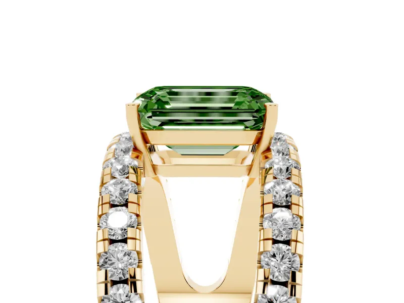 Emerald Cut Split Shank Pavé Engagement Ring Setting for a Fancy Green Lab-Grown Diamond | Yellow Gold