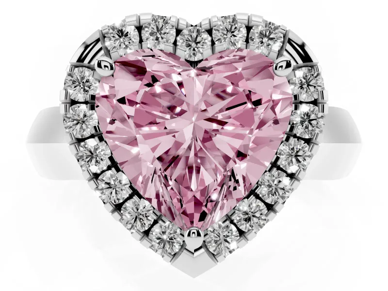 Heart-Shaped Halo Engagement Ring Setting for a Fancy Pink Lab-Grown Diamond | Square Profile Band | White Gold