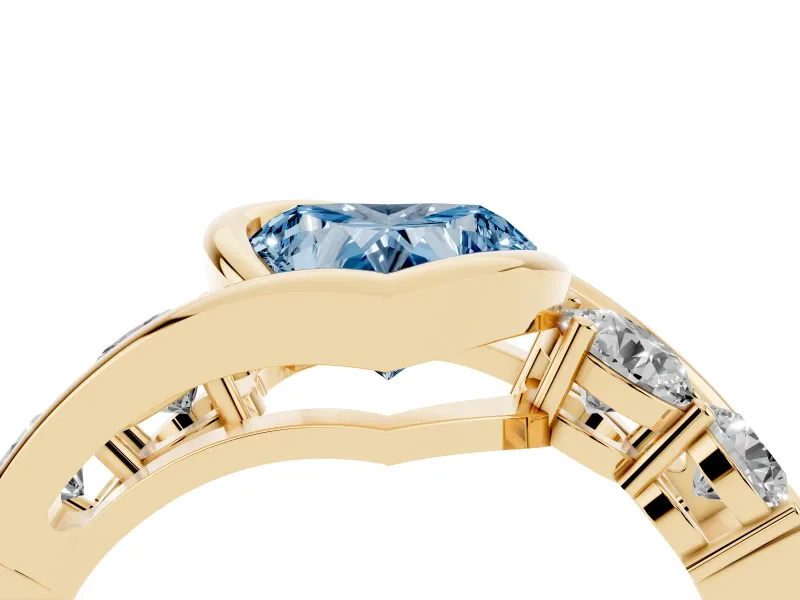 Heart-Shaped Bezel Bypass Engagement Ring Setting for a Fancy Blue Lab-Grown Diamond | Yellow Gold