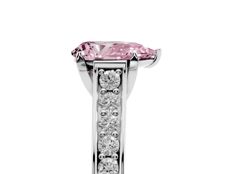 Pear-Shaped Graduated Pavé Engagement Ring Setting for a Fancy Pink Lab-Grown Diamond | White Gold