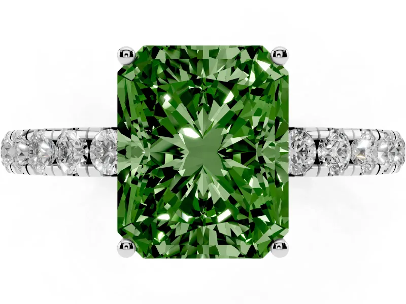Radiant Cut Pave Solitaire Engagement Ring Setting for a Fancy Green Lab-Grown Diamond | Shared Prong Band | White Gold