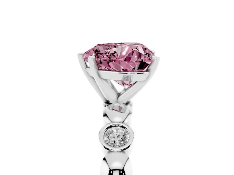 Heart-Shaped Station Engagement Ring Setting for a Fancy Pink Lab-Grown Diamond | Platinum