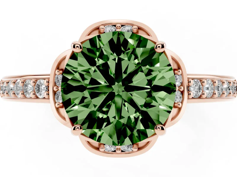 Round Floral Pavé Engagement Ring Setting for a Fancy Green Lab-Grown Diamond | Rose Gold