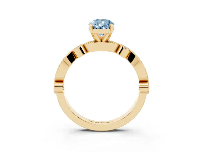 Pear-Shaped Vintage Milgrain Engagement Ring Setting for a Fancy Blue Lab-Grown Diamond | Bezel Accents | Yellow Gold