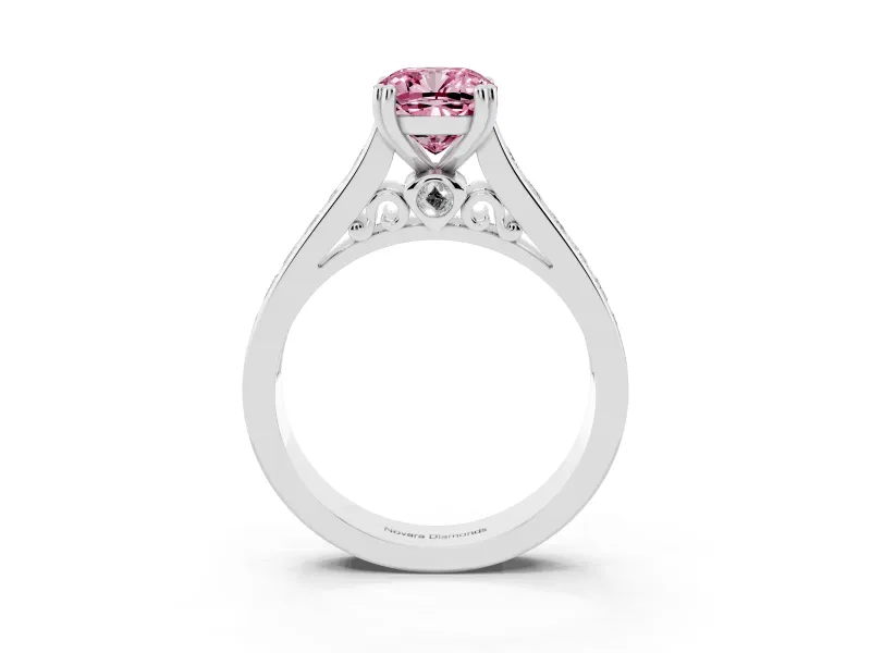 Cushion Cut Channel Engagement Ring Setting for a Fancy Pink Lab-Grown Diamond | Platinum - Design NV-24671