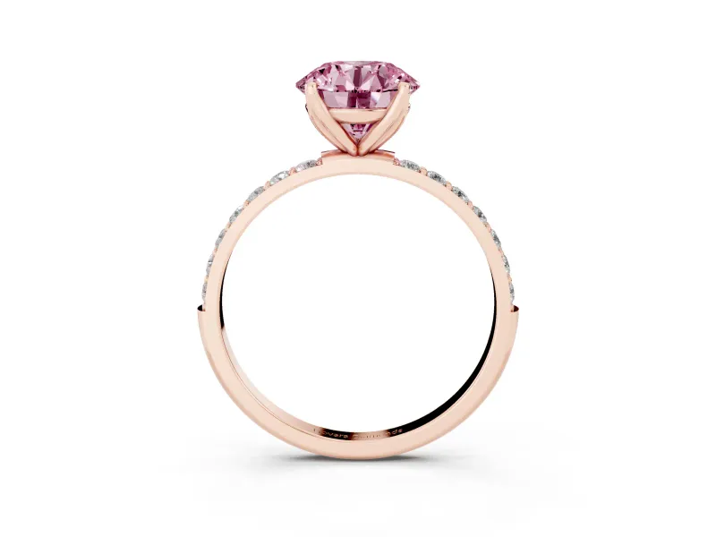 Round Pave Engagement Ring Setting for a Fancy Pink Lab-Grown Diamond | Slim Band | Rose Gold