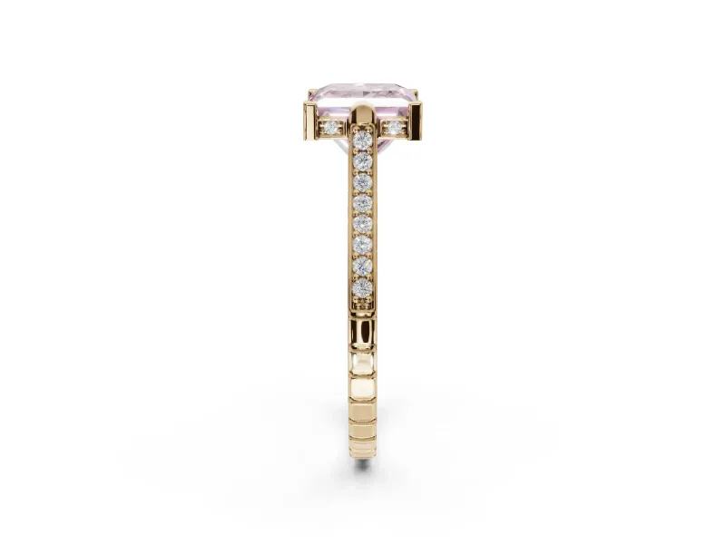 Princess Cut Vintage Cathedral Engagement Ring Setting for a Fancy Pink Lab-Grown Diamond | Carved Band | Yellow Gold