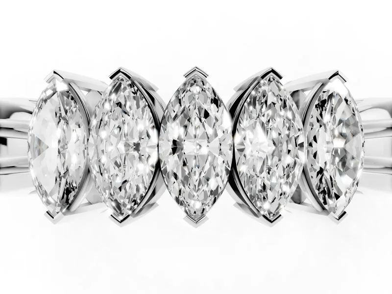 Five-Stone Marquise Diamond Split Shank Ring Set in Platinum with Shared Prong Setting