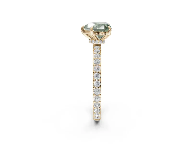 Heart-Shaped Pavé Engagement Ring Setting for a Fancy Green Lab-Grown Diamond | Yellow Gold - Design NV-24928
