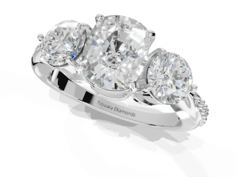 Cushion Cut Three Stone Engagement Ring Setting | Tapered Pave Band | Platinum