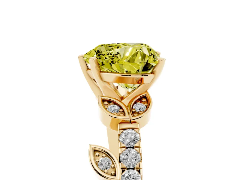 Heart-Shaped Leaf Pavé Engagement Ring Setting for a Fancy Yellow Lab-Grown Diamond | Yellow Gold