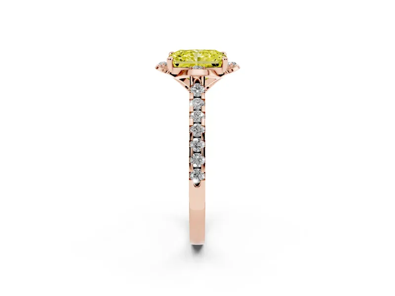 Radiant Cut Floral Petal Engagement Ring Setting for a Fancy Yellow Lab-Grown Diamond | Petal Accents | Rose Gold