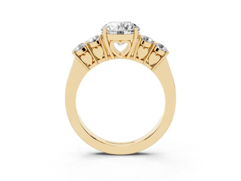 Round Close Set Five Stone Engagement Ring Setting | Yellow Gold