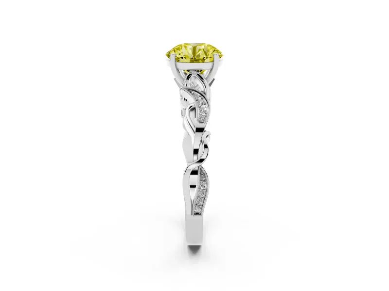 Round Vine Engagement Ring Setting for a Fancy Yellow Lab-Grown Diamond | Platinum
