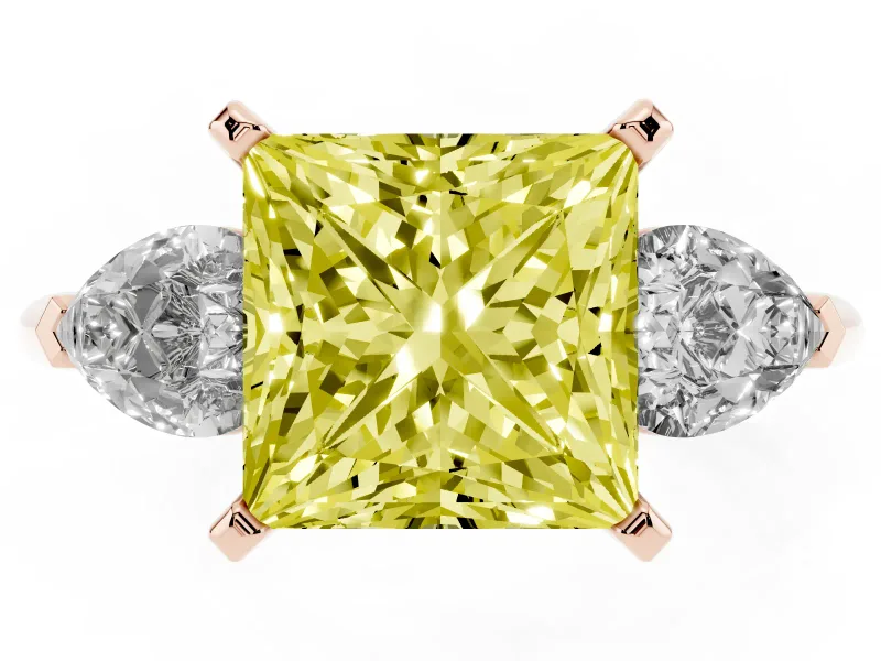 Princess Cut 3-Stone Engagement Ring Setting for a Fancy Yellow Lab-Grown Diamond | Rose Gold
