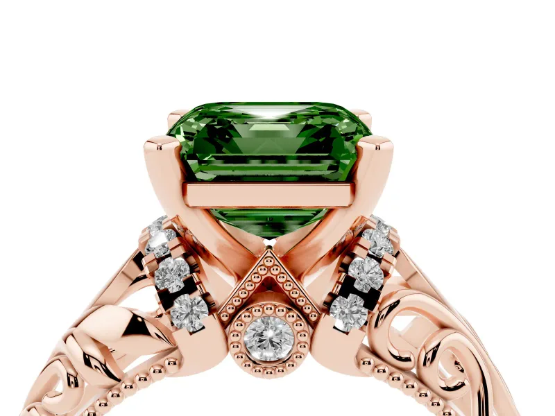 Asscher Cut Filigree Engagement Ring Setting for a Fancy Green Lab-Grown Diamond | Rose Gold