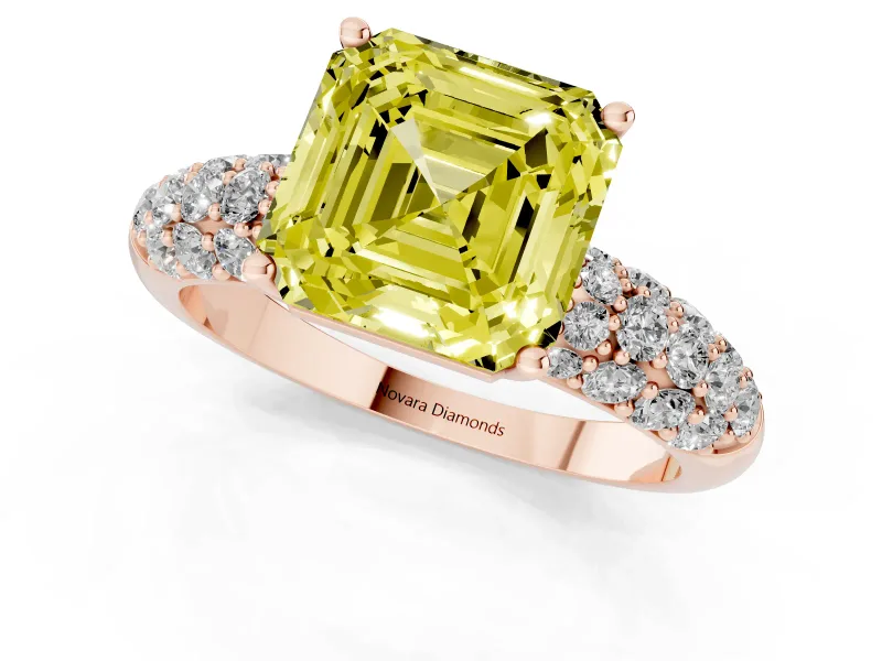 Asscher Cut Multi Row Pave Engagement Ring Setting for a Fancy Yellow Lab-Grown Diamond | Rose Gold